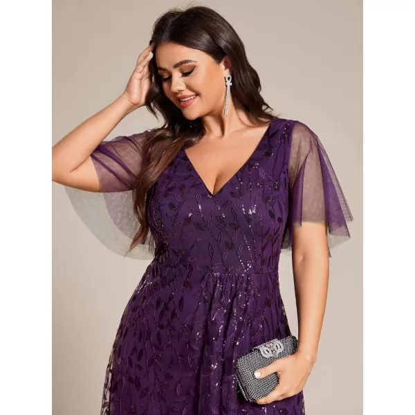 imageEverPretty Womens Plus Size Gorgeous A Line Sequin Embroidered Fornal Evening Dress with Sleeves 02083DADeep Purple