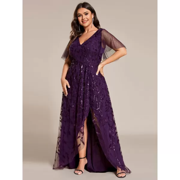 imageEverPretty Womens Plus Size Gorgeous A Line Sequin Embroidered Fornal Evening Dress with Sleeves 02083DADeep Purple