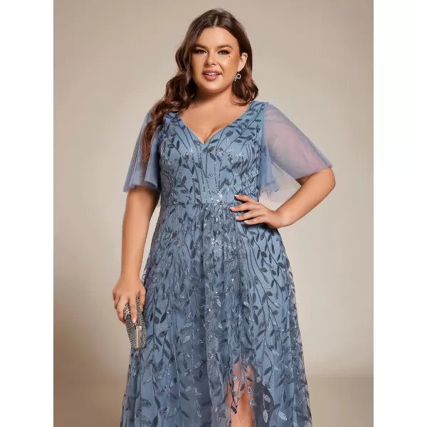 imageEverPretty Womens Plus Size Gorgeous A Line Sequin Embroidered Fornal Evening Dress with Sleeves 02083DADusty Navy