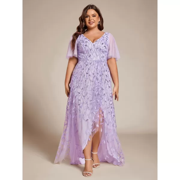 imageEverPretty Womens Plus Size Gorgeous A Line Sequin Embroidered Fornal Evening Dress with Sleeves 02083DALavender