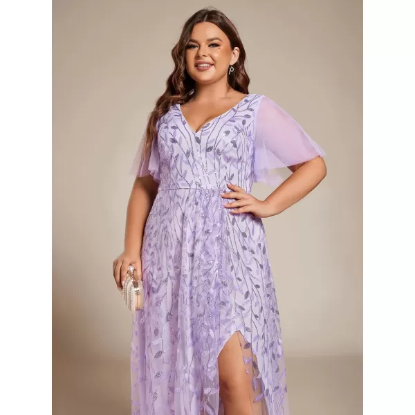 imageEverPretty Womens Plus Size Gorgeous A Line Sequin Embroidered Fornal Evening Dress with Sleeves 02083DALavender