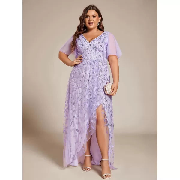 imageEverPretty Womens Plus Size Gorgeous A Line Sequin Embroidered Fornal Evening Dress with Sleeves 02083DALavender