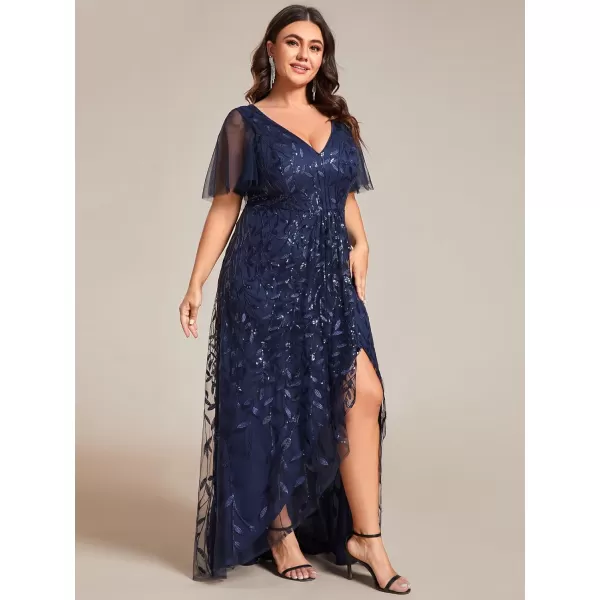 imageEverPretty Womens Plus Size Gorgeous A Line Sequin Embroidered Fornal Evening Dress with Sleeves 02083DANavy Blue