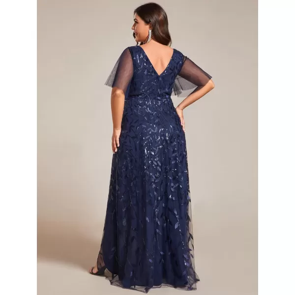 imageEverPretty Womens Plus Size Gorgeous A Line Sequin Embroidered Fornal Evening Dress with Sleeves 02083DANavy Blue