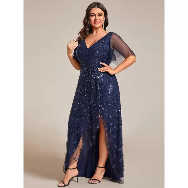 imageEverPretty Womens Plus Size Gorgeous A Line Sequin Embroidered Fornal Evening Dress with Sleeves 02083DANavy Blue