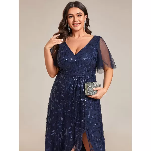 imageEverPretty Womens Plus Size Gorgeous A Line Sequin Embroidered Fornal Evening Dress with Sleeves 02083DANavy Blue