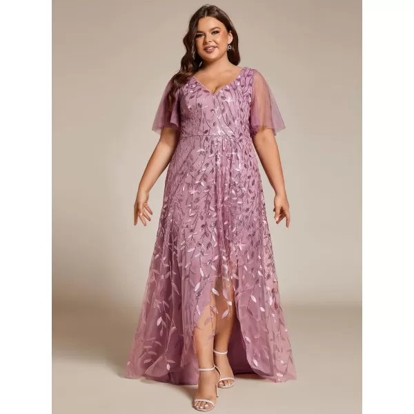 imageEverPretty Womens Plus Size Gorgeous A Line Sequin Embroidered Fornal Evening Dress with Sleeves 02083DAOrchid