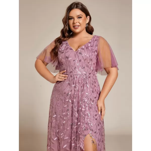 imageEverPretty Womens Plus Size Gorgeous A Line Sequin Embroidered Fornal Evening Dress with Sleeves 02083DAOrchid