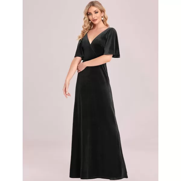 imageEverPretty Womens Retro Evening Gown A Line VNeck Wrap Velvet Long Formal Dresses 0861Black