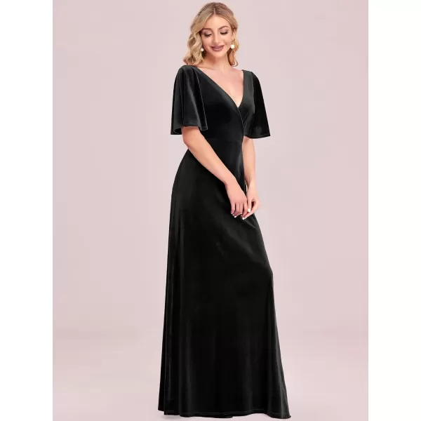 imageEverPretty Womens Retro Evening Gown A Line VNeck Wrap Velvet Long Formal Dresses 0861Black