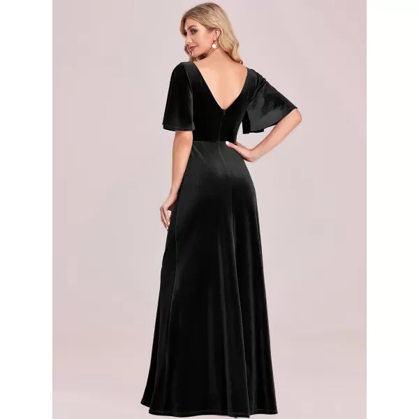 imageEverPretty Womens Retro Evening Gown A Line VNeck Wrap Velvet Long Formal Dresses 0861Black