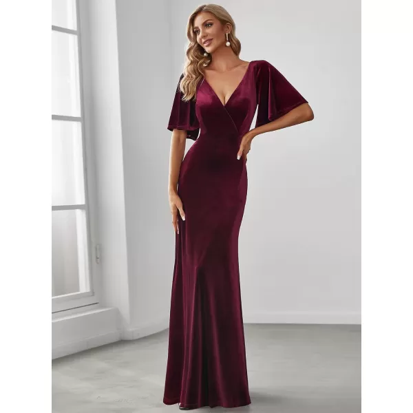 imageEverPretty Womens Retro Evening Gown A Line VNeck Wrap Velvet Long Formal Dresses 0861Burgundy