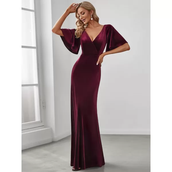 imageEverPretty Womens Retro Evening Gown A Line VNeck Wrap Velvet Long Formal Dresses 0861Burgundy