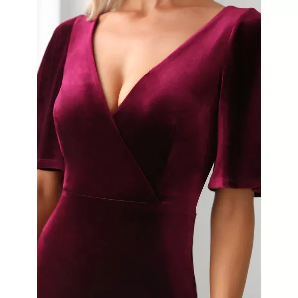 imageEverPretty Womens Retro Evening Gown A Line VNeck Wrap Velvet Long Formal Dresses 0861Burgundy