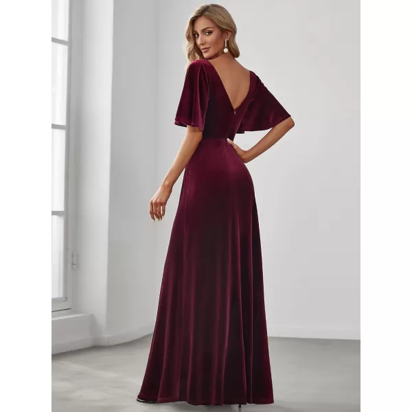 imageEverPretty Womens Retro Evening Gown A Line VNeck Wrap Velvet Long Formal Dresses 0861Burgundy