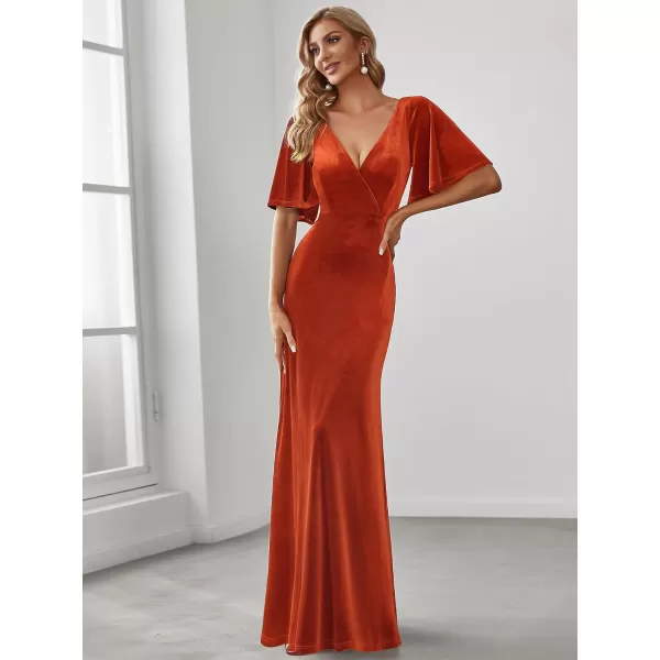 imageEverPretty Womens Retro Evening Gown A Line VNeck Wrap Velvet Long Formal Dresses 0861Burnt Orange