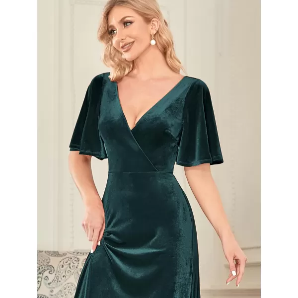 imageEverPretty Womens Retro Evening Gown A Line VNeck Wrap Velvet Long Formal Dresses 0861Dark Green