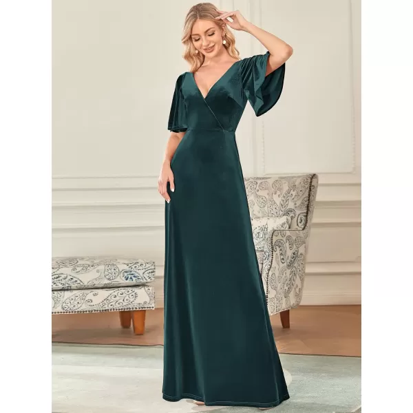 imageEverPretty Womens Retro Evening Gown A Line VNeck Wrap Velvet Long Formal Dresses 0861Dark Green