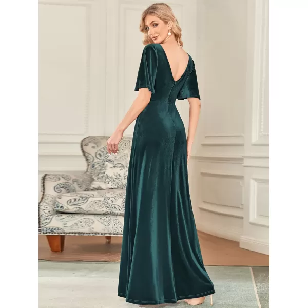 imageEverPretty Womens Retro Evening Gown A Line VNeck Wrap Velvet Long Formal Dresses 0861Dark Green