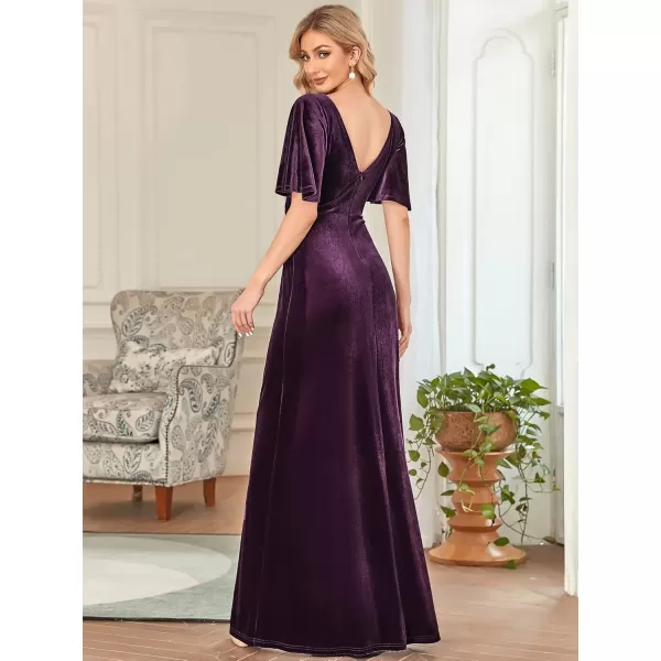 imageEverPretty Womens Retro Evening Gown A Line VNeck Wrap Velvet Long Formal Dresses 0861Dark Purple