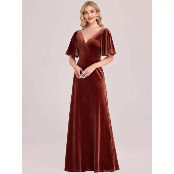 imageEverPretty Womens Retro Evening Gown A Line VNeck Wrap Velvet Long Formal Dresses 0861Maroon