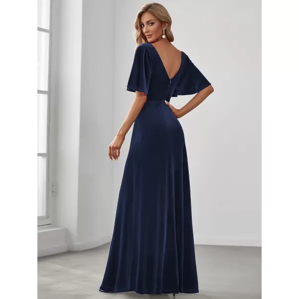 imageEverPretty Womens Retro Evening Gown A Line VNeck Wrap Velvet Long Formal Dresses 0861Navy Blue