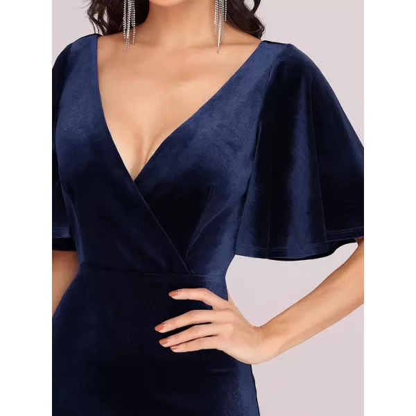 imageEverPretty Womens Retro Evening Gown A Line VNeck Wrap Velvet Long Formal Dresses 0861Navy Blue