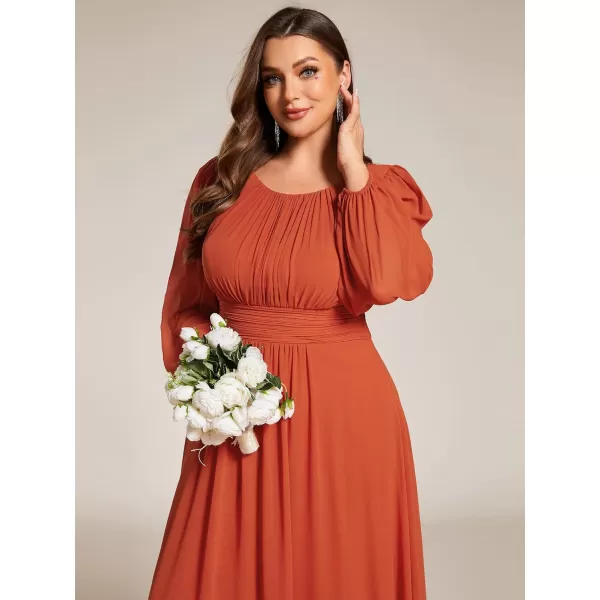 imageEverPretty Womens Round Neck Long Lantern Sleeves Chiffon Pleated Long Evening Gown Plus Size Formal Dress 0106BDABurnt Orange