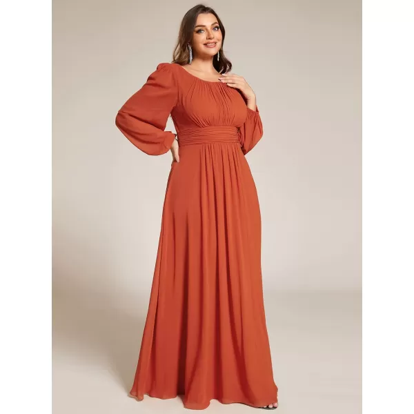 imageEverPretty Womens Round Neck Long Lantern Sleeves Chiffon Pleated Long Evening Gown Plus Size Formal Dress 0106BDABurnt Orange