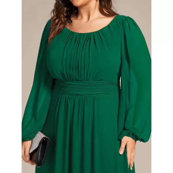 imageEverPretty Womens Round Neck Long Lantern Sleeves Chiffon Pleated Long Evening Gown Plus Size Formal Dress 0106BDADark Green