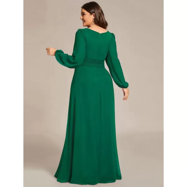 imageEverPretty Womens Round Neck Long Lantern Sleeves Chiffon Pleated Long Evening Gown Plus Size Formal Dress 0106BDADark Green