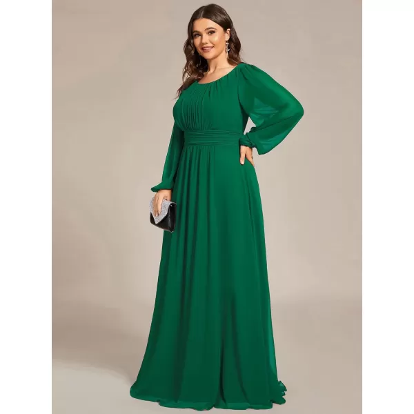 imageEverPretty Womens Round Neck Long Lantern Sleeves Chiffon Pleated Long Evening Gown Plus Size Formal Dress 0106BDADark Green