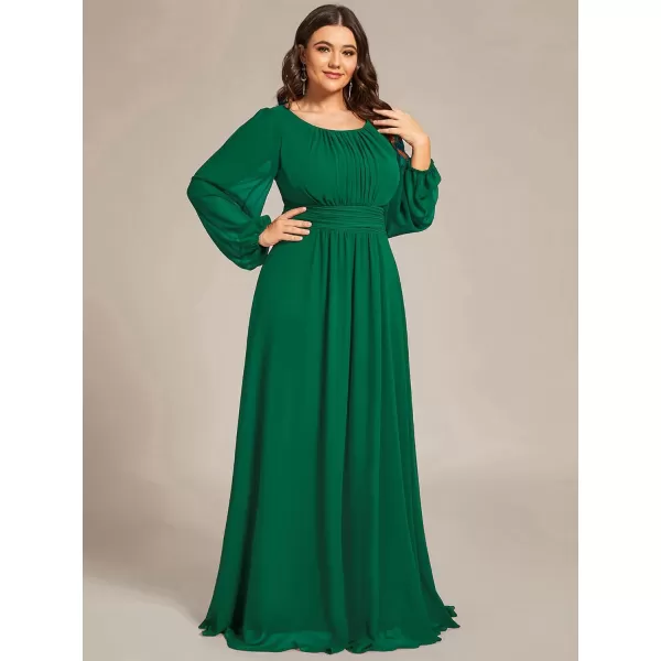 imageEverPretty Womens Round Neck Long Lantern Sleeves Chiffon Pleated Long Evening Gown Plus Size Formal Dress 0106BDADark Green