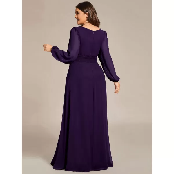 imageEverPretty Womens Round Neck Long Lantern Sleeves Chiffon Pleated Long Evening Gown Plus Size Formal Dress 0106BDADark Purple