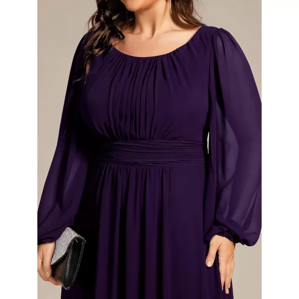 imageEverPretty Womens Round Neck Long Lantern Sleeves Chiffon Pleated Long Evening Gown Plus Size Formal Dress 0106BDADark Purple