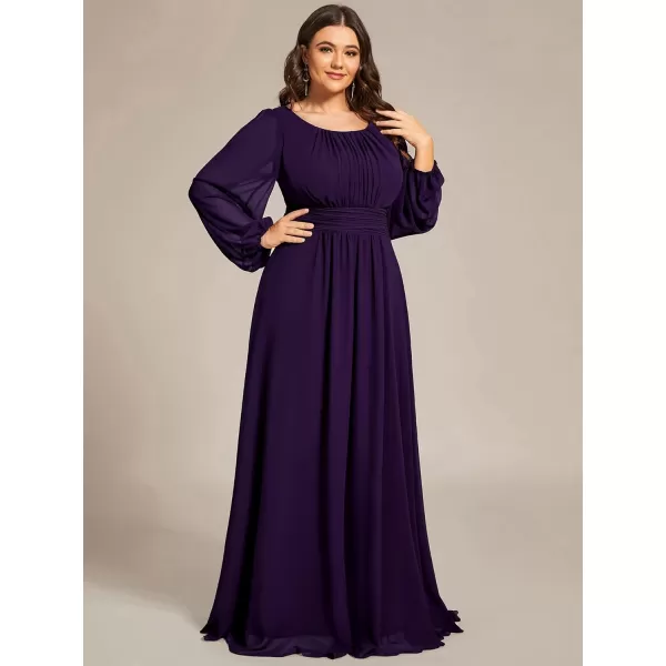 imageEverPretty Womens Round Neck Long Lantern Sleeves Chiffon Pleated Long Evening Gown Plus Size Formal Dress 0106BDADark Purple