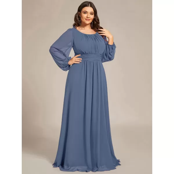 imageEverPretty Womens Round Neck Long Lantern Sleeves Chiffon Pleated Long Evening Gown Plus Size Formal Dress 0106BDADusty Navy