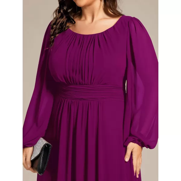 imageEverPretty Womens Round Neck Long Lantern Sleeves Chiffon Pleated Long Evening Gown Plus Size Formal Dress 0106BDAFuchsia