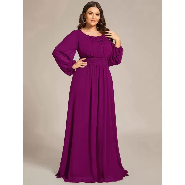 imageEverPretty Womens Round Neck Long Lantern Sleeves Chiffon Pleated Long Evening Gown Plus Size Formal Dress 0106BDAFuchsia