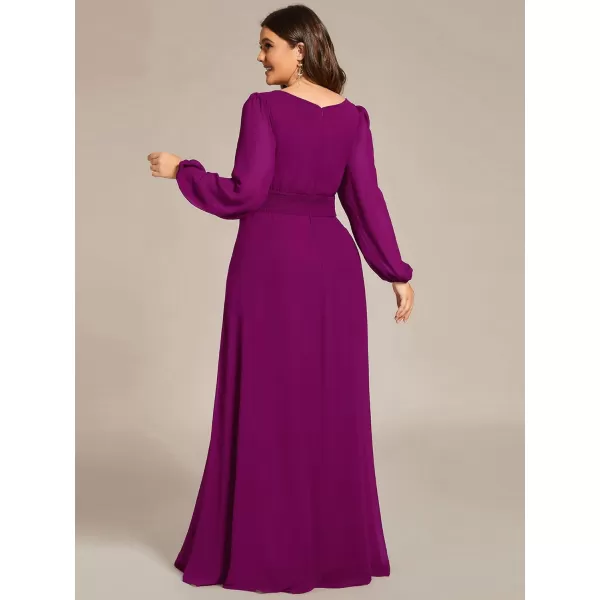 imageEverPretty Womens Round Neck Long Lantern Sleeves Chiffon Pleated Long Evening Gown Plus Size Formal Dress 0106BDAFuchsia