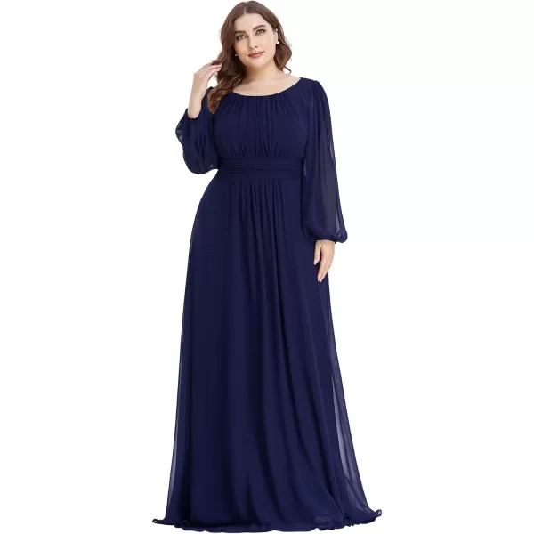 imageEverPretty Womens Round Neck Long Lantern Sleeves Chiffon Pleated Long Evening Gown Plus Size Formal Dress 0106BDANavy Blue