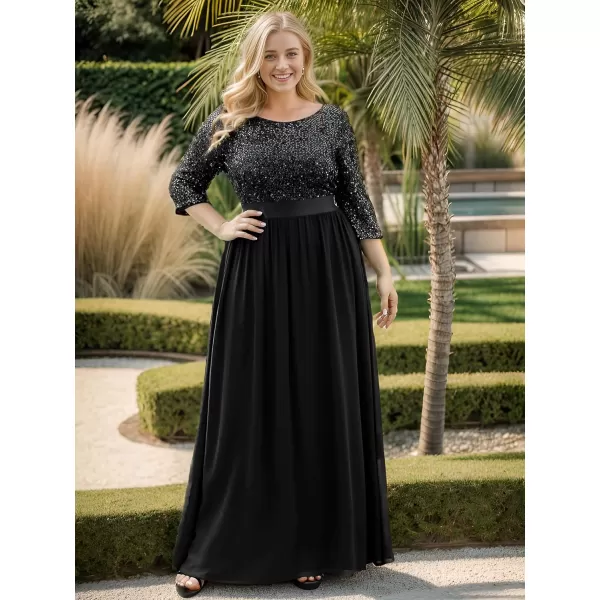 imageEverPretty Womens Round Neck Maxi Dresses Sequin Plus Size Formal Dresses for Women 0683PZBlack