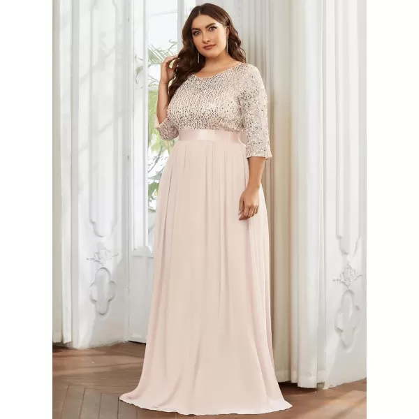 imageEverPretty Womens Round Neck Maxi Dresses Sequin Plus Size Formal Dresses for Women 0683PZBlush