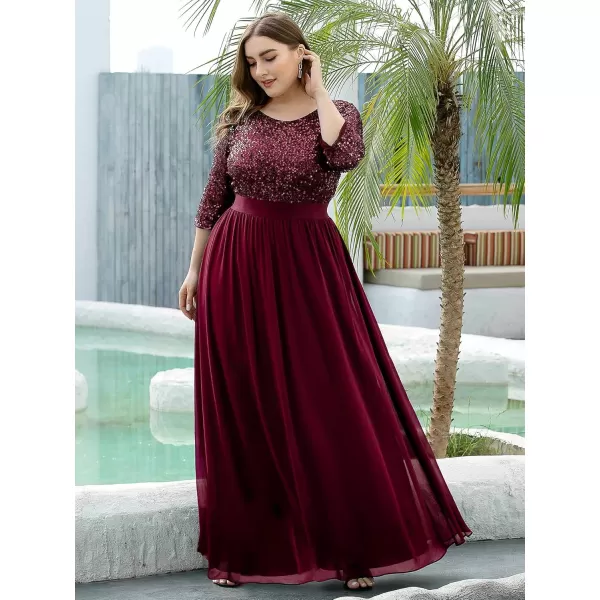 imageEverPretty Womens Round Neck Maxi Dresses Sequin Plus Size Formal Dresses for Women 0683PZBurgundy