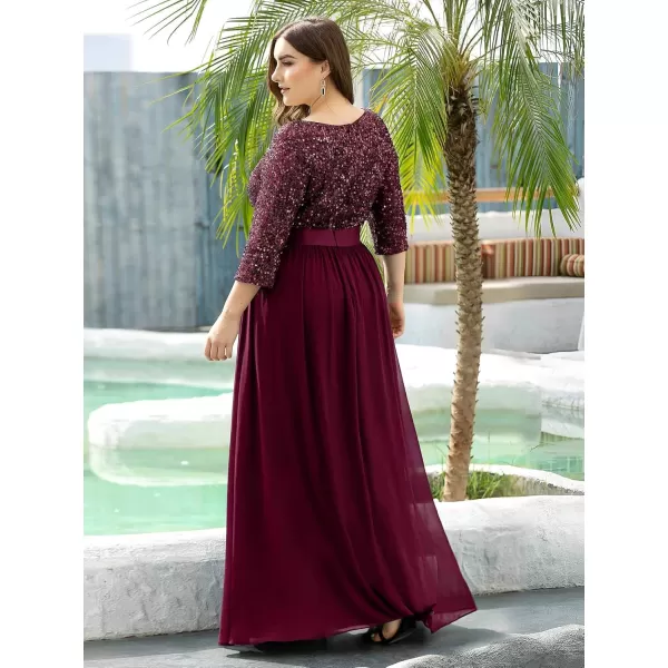 imageEverPretty Womens Round Neck Maxi Dresses Sequin Plus Size Formal Dresses for Women 0683PZBurgundy