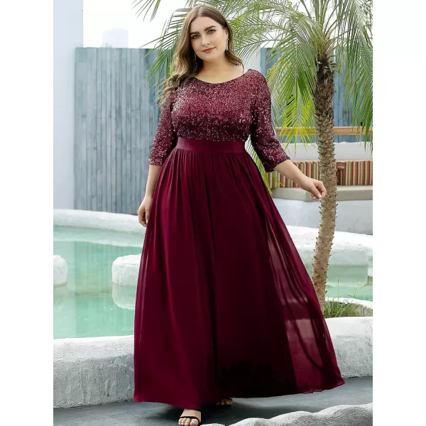 imageEverPretty Womens Round Neck Maxi Dresses Sequin Plus Size Formal Dresses for Women 0683PZBurgundy