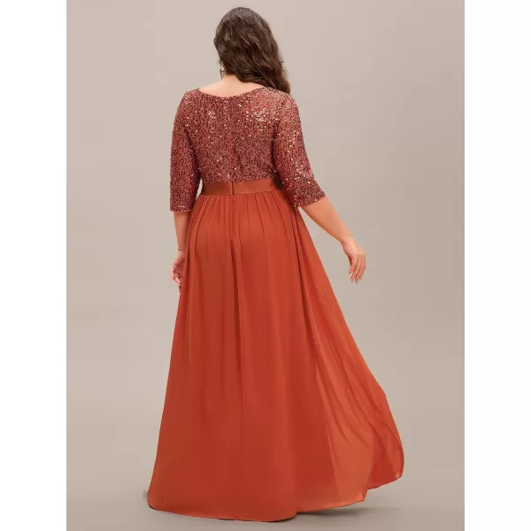 imageEverPretty Womens Round Neck Maxi Dresses Sequin Plus Size Formal Dresses for Women 0683PZBurnt Orange