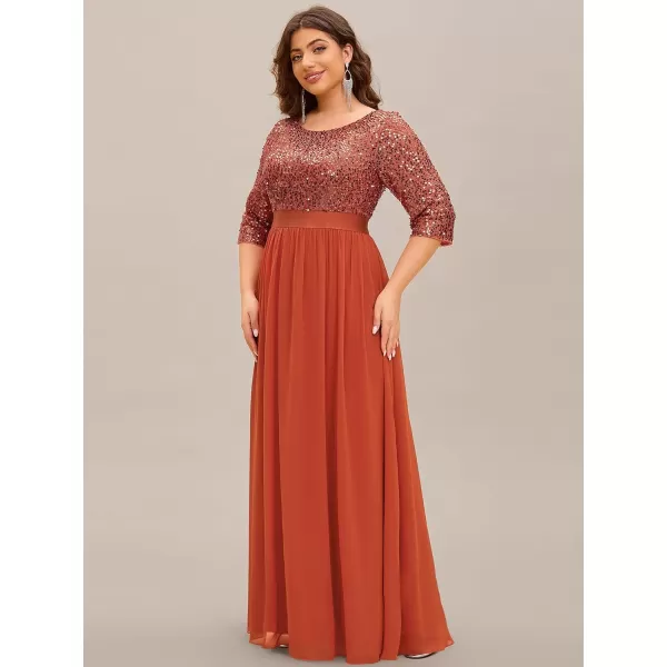 imageEverPretty Womens Round Neck Maxi Dresses Sequin Plus Size Formal Dresses for Women 0683PZBurnt Orange