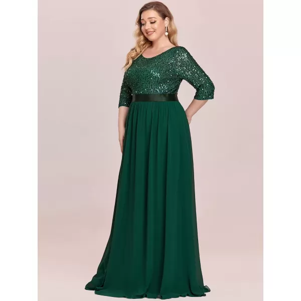 imageEverPretty Womens Round Neck Maxi Dresses Sequin Plus Size Formal Dresses for Women 0683PZDark Green