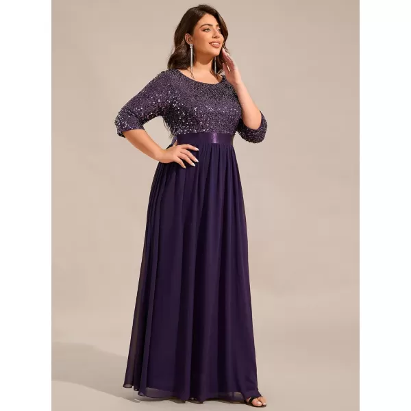 imageEverPretty Womens Round Neck Maxi Dresses Sequin Plus Size Formal Dresses for Women 0683PZDeep Purple